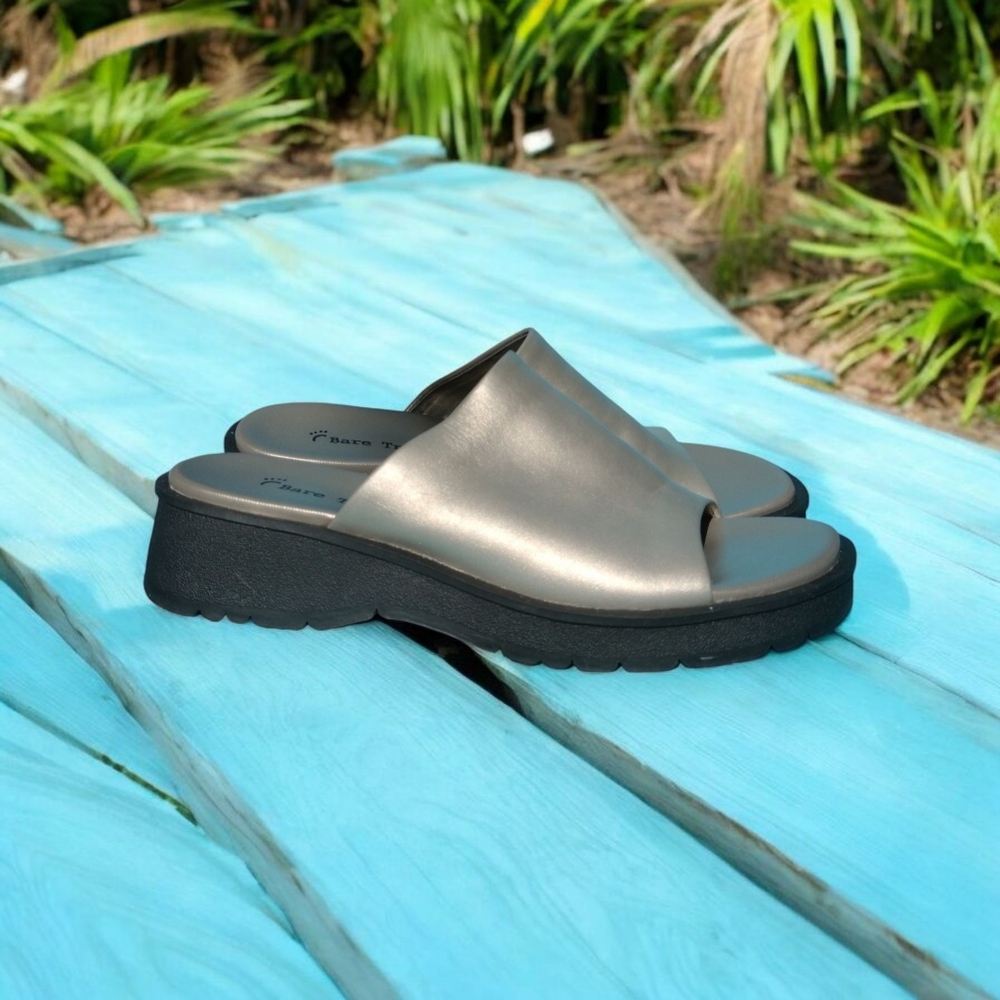 Metallic Mules with Black Soles
